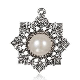 Alloy Pendants, with Acrylic Pearl, Flower