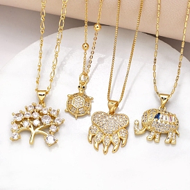 Brass Micro Pave Cubic Zirconia Pendant Necklaces, for Women