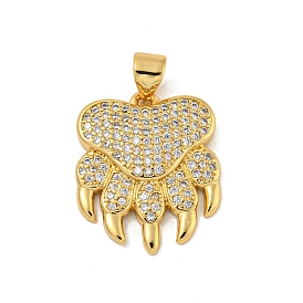 Brass Micro Pave Cubic Zirconia Pendants, Paw
 Charms