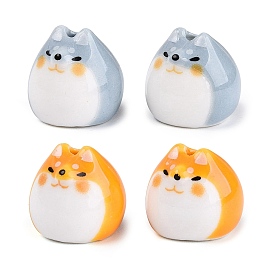 Cuentas de porcelana hechas a mano, porcelánico esmaltado brillante, Shiba Inu