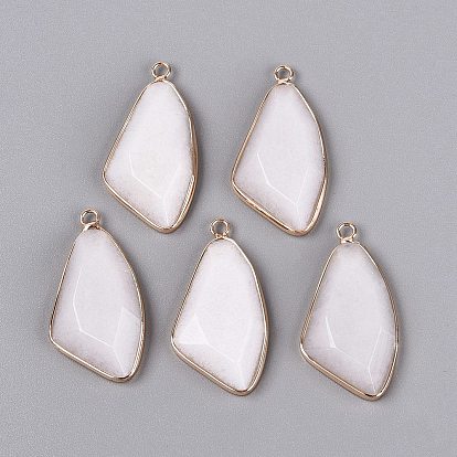 Pendentifs à facettes en jade blanc naturel, Breloques en laiton serties d'éventail, or