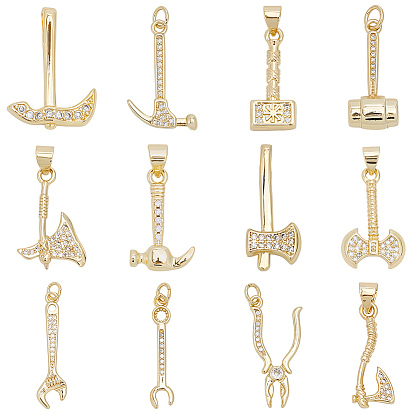 12 шт. 12 стили стойка покрытие латунь микропаве прозрачный кубический цирконий подвески для инструментов, без кадмия и без свинца, с целью перехода в кольце