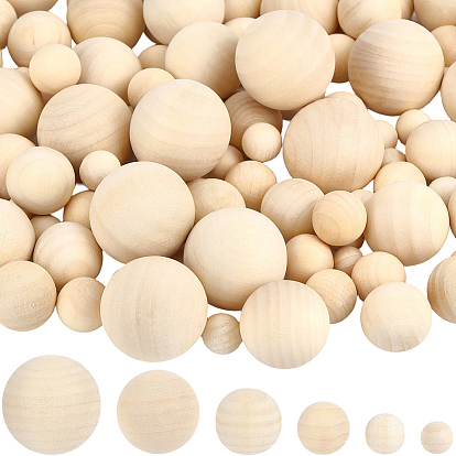 110Pcs Wooden Round Ball, DIY Decorative Wood Crafting Balls, Unfinished Wood Sphere, No Hole/Undrilled, Undyed