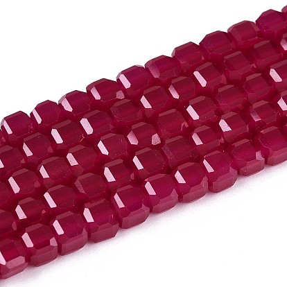 Нити бусин из красного корунда, выращенного в лаборатории, граненые, бусины-кубы с настольной огранкой