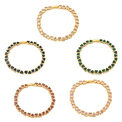 Браслеты из латуни с фианитом и звеньями в форме сердца, долговечный, без свинца и без кадмия, реальный 18 k позолоченный