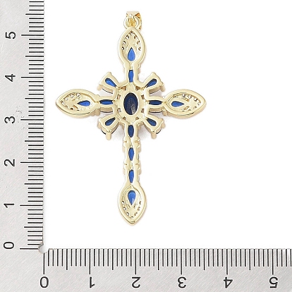 Real 18K Gold Plated Brass Micro Pave Cubic Zirconia Pendants, with Glass, Cross