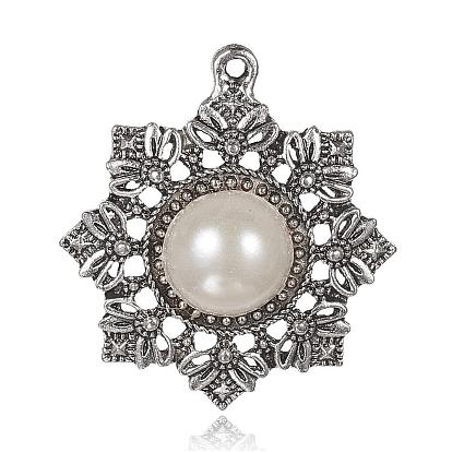 Alloy Pendants, with Acrylic Pearl, Flower