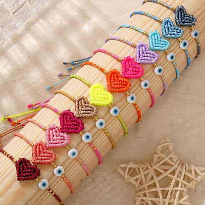 Браслеты из бисера и плетеного бисера., плетеные браслеты из полиэфирного шнура для женщин, сердце и сглаз