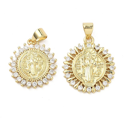 Латунные микро проложить кубического циркония подвески, плоский круглый с подвесками Святого Бенедикта