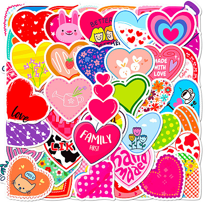 50Pcs Valentine's Day Waterproof Vinyl Heart Stickers Set, Adhesive Decals, for Suitcase & Skateboard & Refigerator Decor