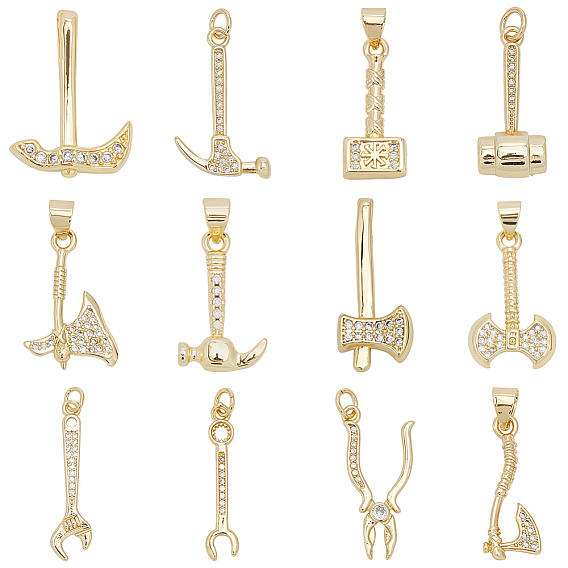 12 шт. 12 стили стойка покрытие латунь микропаве прозрачный кубический цирконий подвески для инструментов, без кадмия и без свинца, с целью перехода в кольце