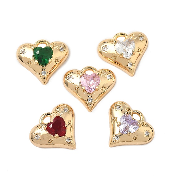 Латунные микро проложить кубического циркония подвески, сердце прелести, реальный 18 k позолоченный