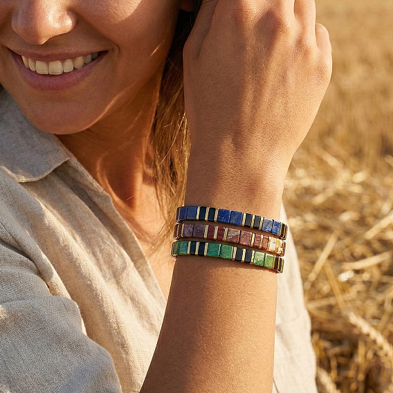 Винтажные эластичные браслеты из стеклянного бисера для женщин, прямоугольные