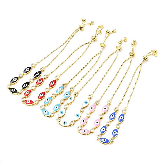 Браслет-слайдер со звеньями из прозрачного кубического циркония и эмали, позолоченные латунные украшения для женщин, без свинца и без кадмия