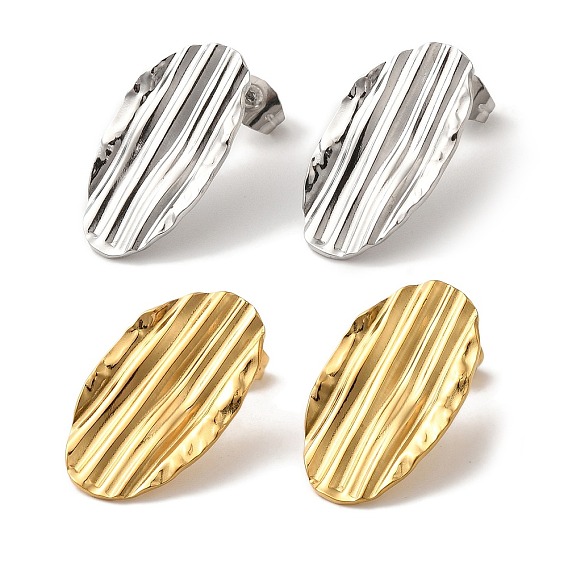 Ионное покрытие (ip) 304 серьги-гвоздики с овальной канавкой из нержавеющей стали