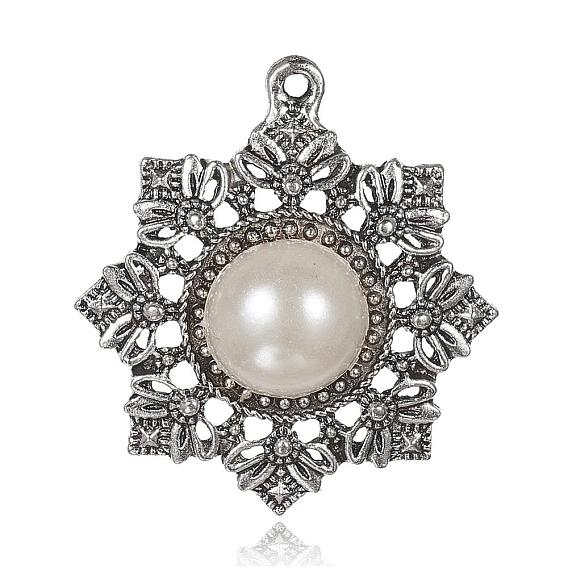 Alloy Pendants, with Acrylic Pearl, Flower