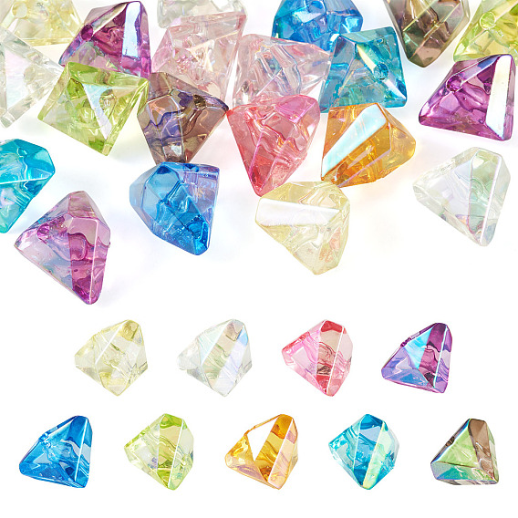20Pcs UV Plating Transparent Acrylic Beads, Iridescent, Triangle