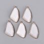 Natural White Jade Faceted Pendants, Brass Fan Bezeled Charms, Golden
