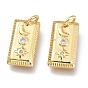 Brass Micro Pave Clear Cubic Zirconia Charms, with Jump Ring, Rectangle with Moon & Star