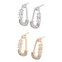 Safety Pins Shape Brass Stud Earrings, with Glass