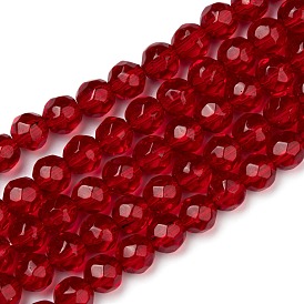 Half-Handmade Transparent Glass Beads Strands, Faceted Round