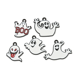 Halloween Theme Alloy Enamel Pendants, Black, Ghost Charm