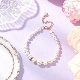 Браслеты из круглых бусин из ракушечного жемчуга для женщин, с 304 кабельными цепочками из нержавеющей стали