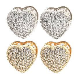 Brass Hoop Earrings with Cubic Zirconia, Heart