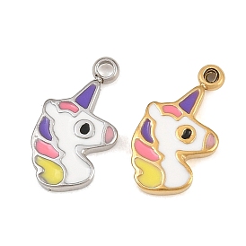 304 Stainless Steel Enamel Charms, Unicorn Charms, Colorful