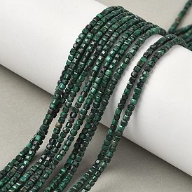 Природного малахита бисер нитей, бусины-кубы с настольной огранкой, граненые