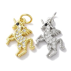 Rack Plating Brass Micro Pave Cubic Zirconia Pendants, Long-Lasting Plated, Lead Free & Cadmium Free, Horse