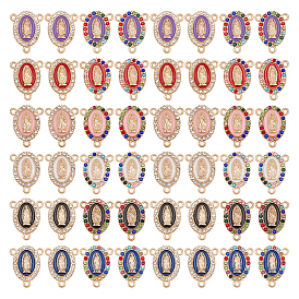 48шт 12 цвета сплав эмаль люстра компоненты ссылки, 3-коннектор петли, центральная часть четок, со стразами, овальные с рисунками " virgin mary"