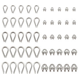 25Pcs 5 Styles 304 Stainless Steel Wire Rope Cable Clip Clamp, with 25Pcs 5 Styles 304 Stainless Steel Heart Shaped Cable Thimbles Wire Rope