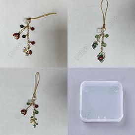 6piezas 3 estilos de aleación de esmalte y cuentas de vidrio tapones antipolvo móviles, mariquita