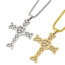 201 Stainless Steel Pendant Necklaces, Box Chain Necklaces, Trinity Knot Cross