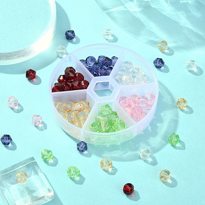 90Pcs 6 Colors Faceted Transparent Glass Beads, Bicone
