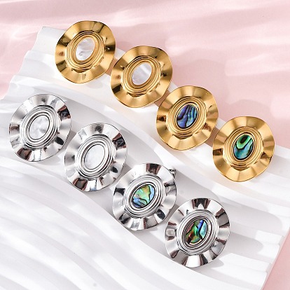 304 серьги-гвоздики из натуральной ракушки пауа из нержавеющей стали, овальные, ионное покрытие (ip)