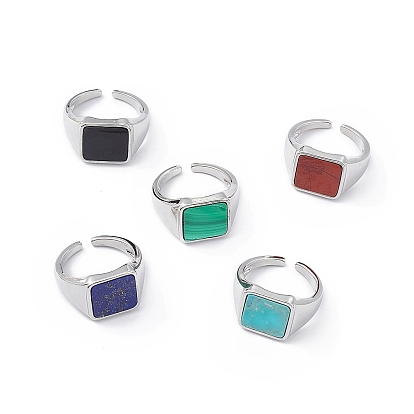 Natural Genstone Square Open Cuff Ring, Brass Jewelry for Women, Cadmium Free & Lead Free