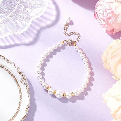 Браслеты из круглых бусин из ракушечного жемчуга для женщин, с 304 кабельными цепочками из нержавеющей стали