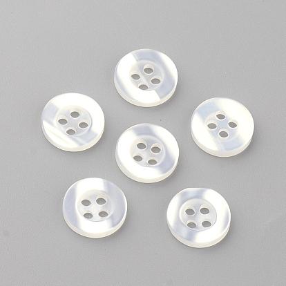 4-Hole Plastic Buttons, Flat Round