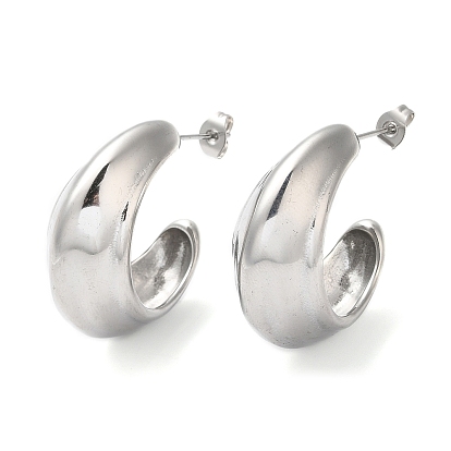 304 Stainless Steel Round Earrings, Half Hoop Earrings