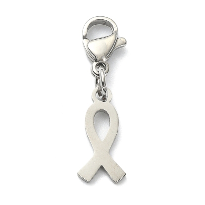 Awareness Ribbon 304 Stainless Steel Pendant Decotations, with Lobster Claw Clasps