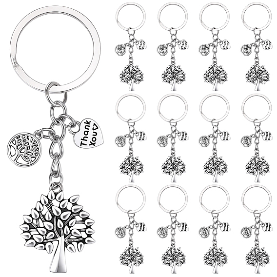 20Pcs Alloy Keychains, Tree of Life, with Iron Rings