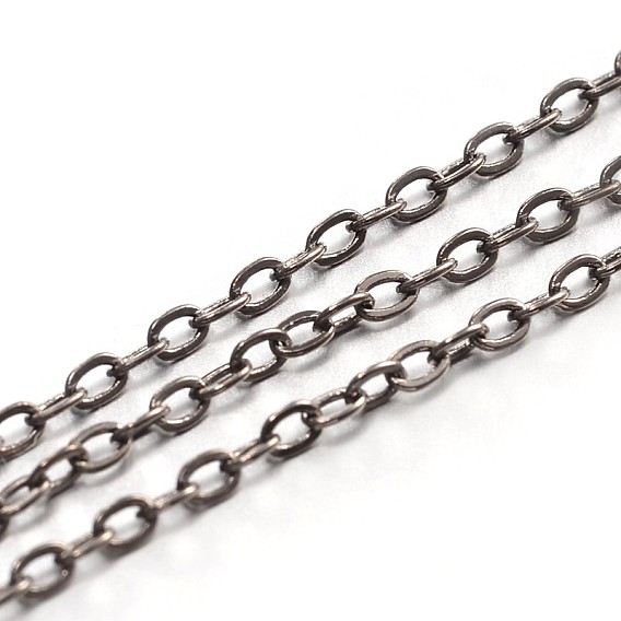 Brass Cable Chains, Soldered, Flat Oval, Gunmetal, 2x1.5x0.5mm, High: 0.3mm