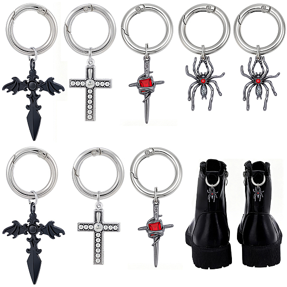 8 шт 4 стили сплав обувь подвески, с пружинными застежками