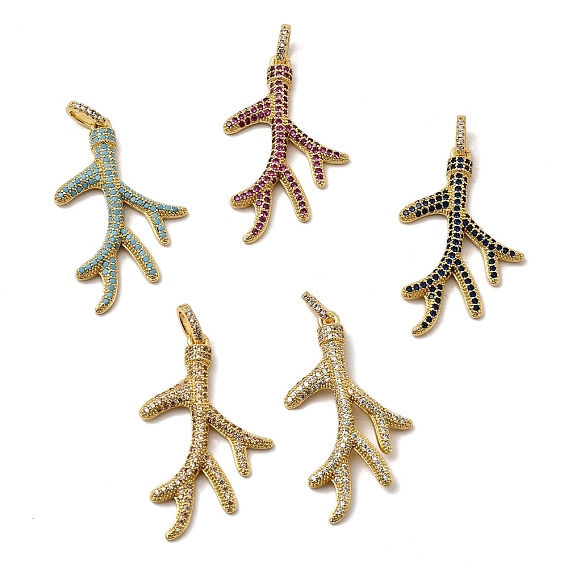 Латунные микро проложить кубического циркония подвески, ветка/коралл, реальный 18 k позолоченный, без свинца и без кадмия, долговечный