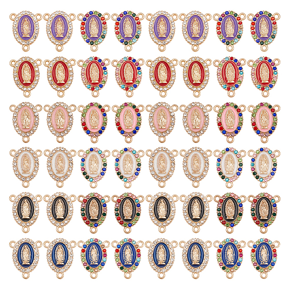 48шт 12 цвета сплав эмаль люстра компоненты ссылки, 3-коннектор петли, центральная часть четок, со стразами, овальные с рисунками " virgin mary"