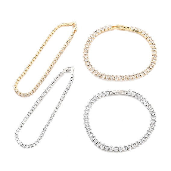 Браслеты из латуни с прозрачным фианитом и звеньями в виде конского глаза, без никеля , долговечный