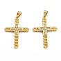 Brass Micro Pave Clear Cubic Zirconia Pendants, Cadmium Free & Lead Free, Long-Lasting Plated, Cross