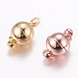 Brass Magnetic Clasps with Loops, Long-Lasting Plated, Round